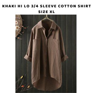 KHAKI/LIGHT MUSTARD HI LO  3/4 SLEEVE COTTON SHIRT XL